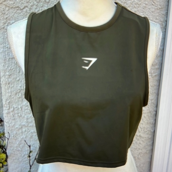 Gymshark Army Green Crop Sleeveless Training Muscle Tank Top Women's Size S - Picture 1 of 5